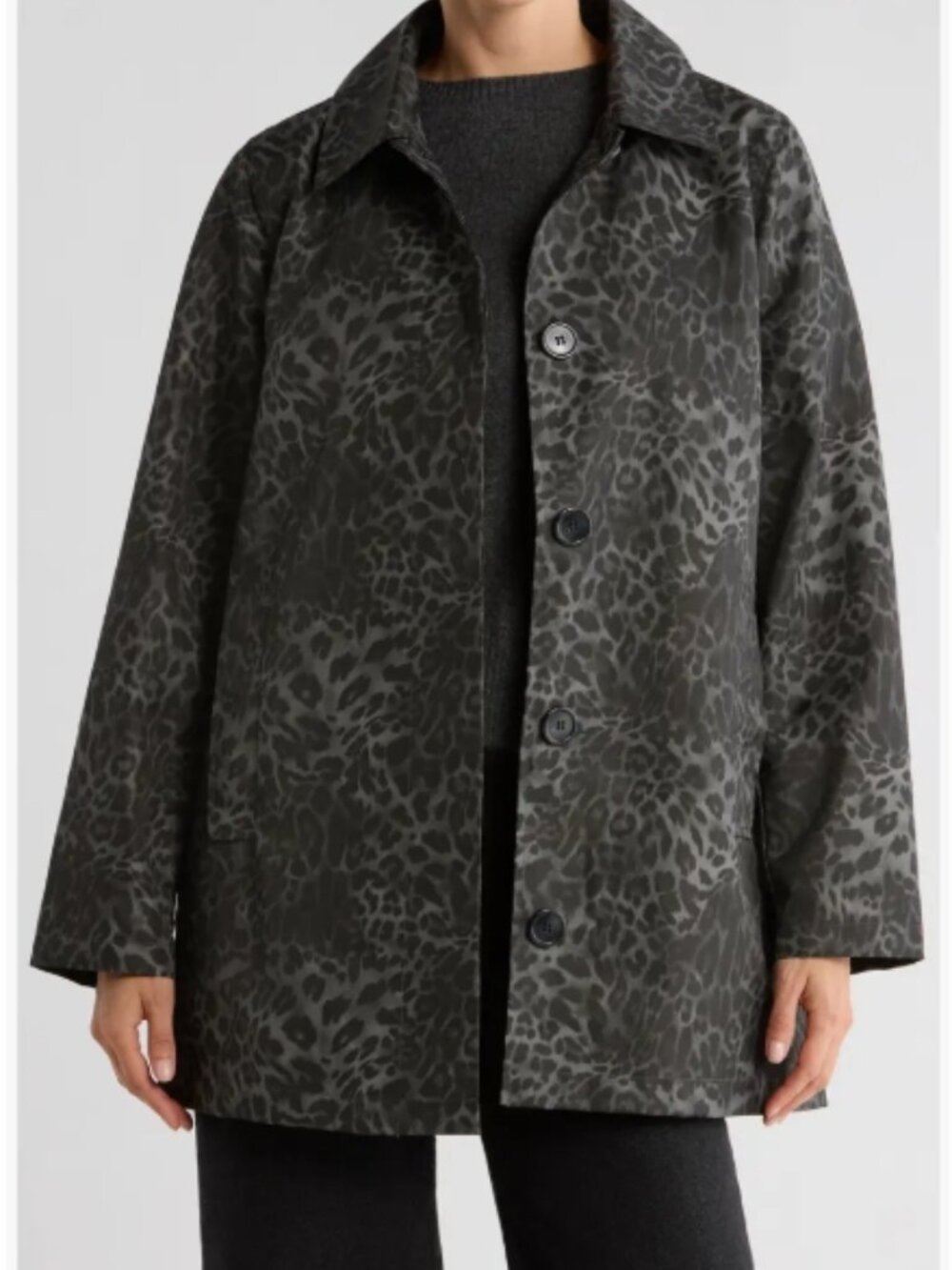NWT BERNARDO Leopard Print Raincoat Gray/Black Button Front Size XXL